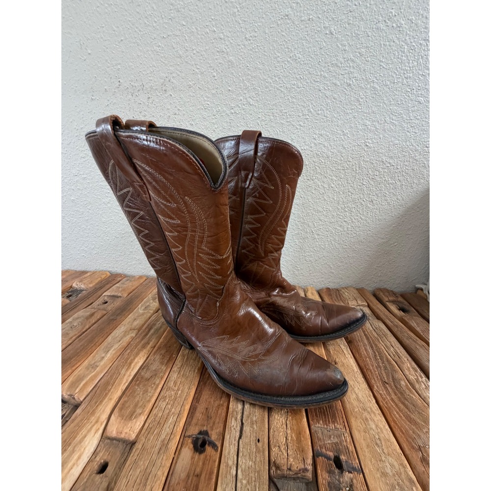 Wrangler Cowboy Boots 8.5 D Brown Leather Western Stitched 5234